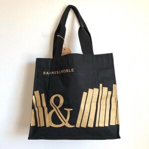 NWT Barnes & Noble Black / Gold Premium Organic Cotton Book Tote Bag
